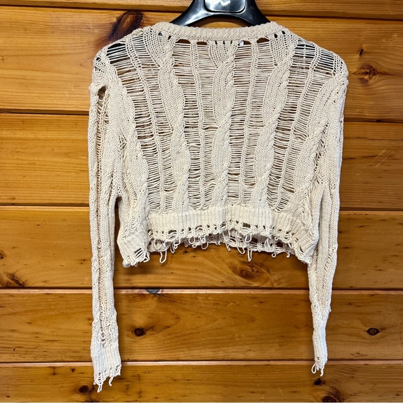 NWOT ZARA Women Long Sleeve Cable and Ladder Stitch Crop Knit Sweater SZ M Beige - Picture 6 of 6
